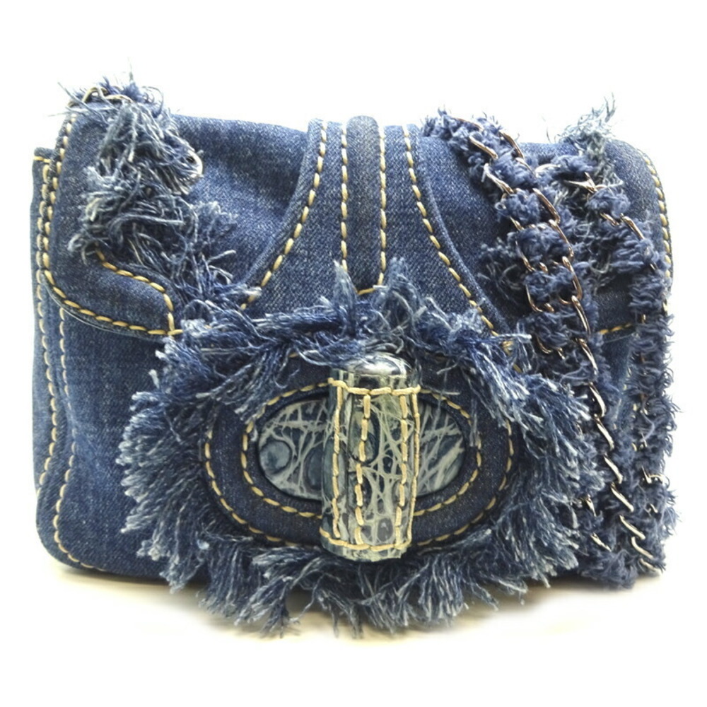 Prada Fringe Chain Shoulder Bag Denim AVIO Blue Indigo
